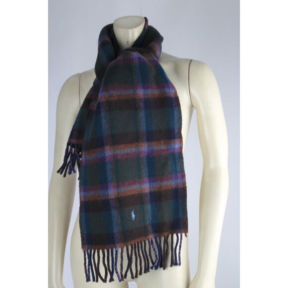 Vintage Polo Ralph Lauren Lambswool Plaid Fringe Shawl Wrap Scarf Luxury Classic - Picture 5 of 9